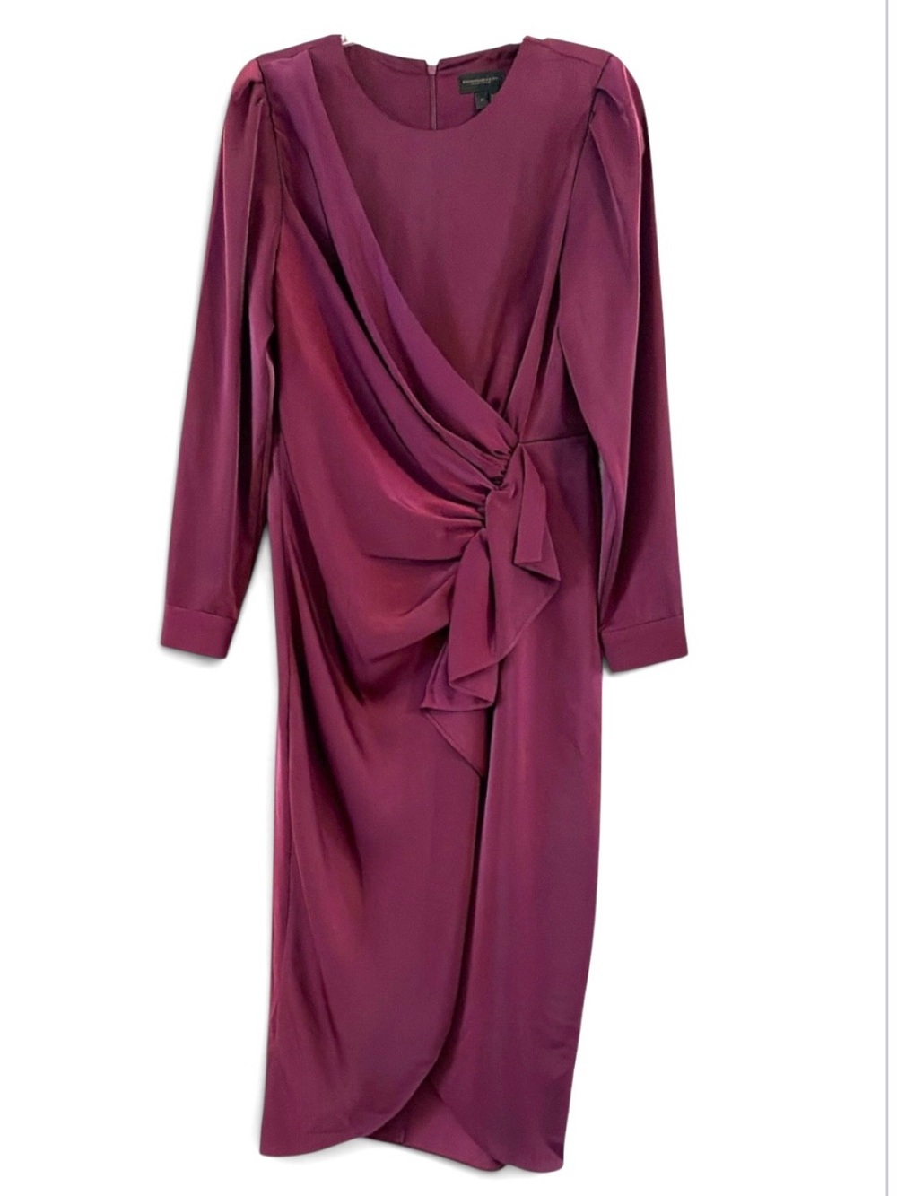 Donna Karan New York Plum Satin Faux Wrap Tulip Hem Dress NWOT Size 8
